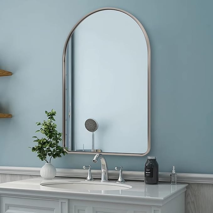 Andy Star Brushed Nickel Arched Mirror, 20x30 Arch Mirror, Brushed Nickel Bathroom Mirror, for Vanity,SUS304-Anti-Rust, Tube Frame, Wall-Mounted Vertical 1’’ Deep