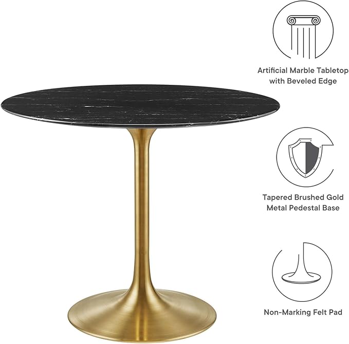 Modway Lippa Dining Table, 36", Gold Black