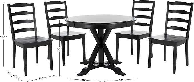 SAFAVIEH Home Collection - Shay Black 5-Piece Wood Dining Set, Traditional Round Table and 4 Chairs, Kitchen or Dining Room (DNS9205B)