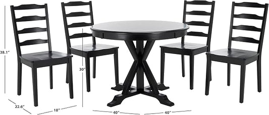 SAFAVIEH Home Collection - Shay Black 5-Piece Wood Dining Set, Traditional Round Table and 4 Chairs, Kitchen or Dining Room (DNS9205B)