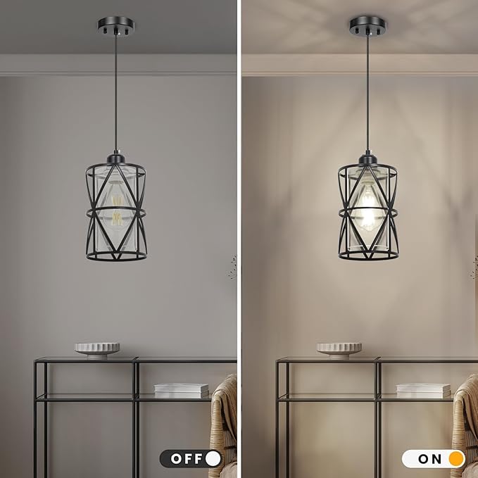 5.4"×7.9" Black Pendant Lights Kitchen Island, Pendant Light with Clear Glass Shade, Modern Kitchen Lights, Hanging Light Fixture for Kitchen Island, Foyer, Dining Room, Entryway