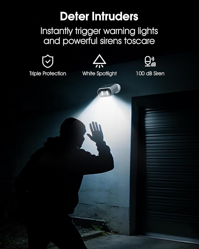 Solar Security Cameras Wireless Outdoor, No Monthly Fee, 2-Camera Bullet Home Security System with Base Station, 2K Video, Local Storage, Color Night Vision, Active Siren