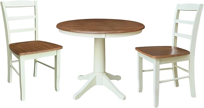 IC INTERNATIONAL CONCEPTS 36" Round Top Pedestal Dining Table with 2 Madrid Chairs - Multi-Color