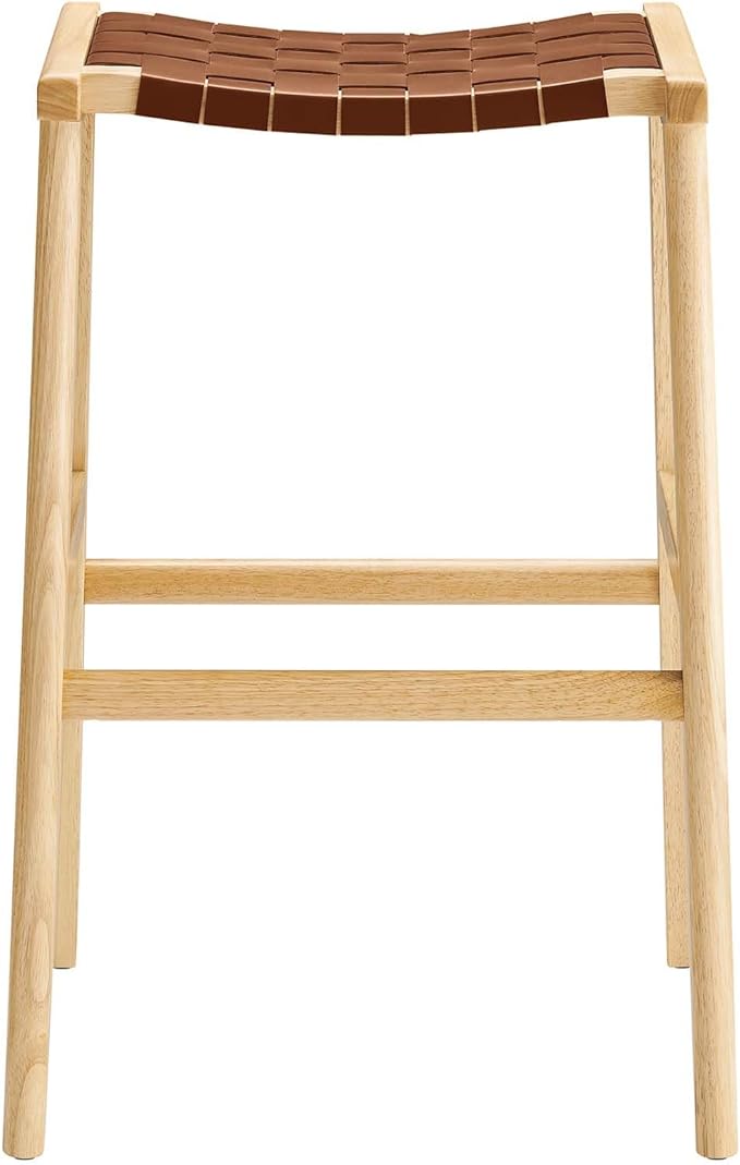 Modway Saoirse Faux Leather Wood Bar Stool - Set of 2 in Natural Brown