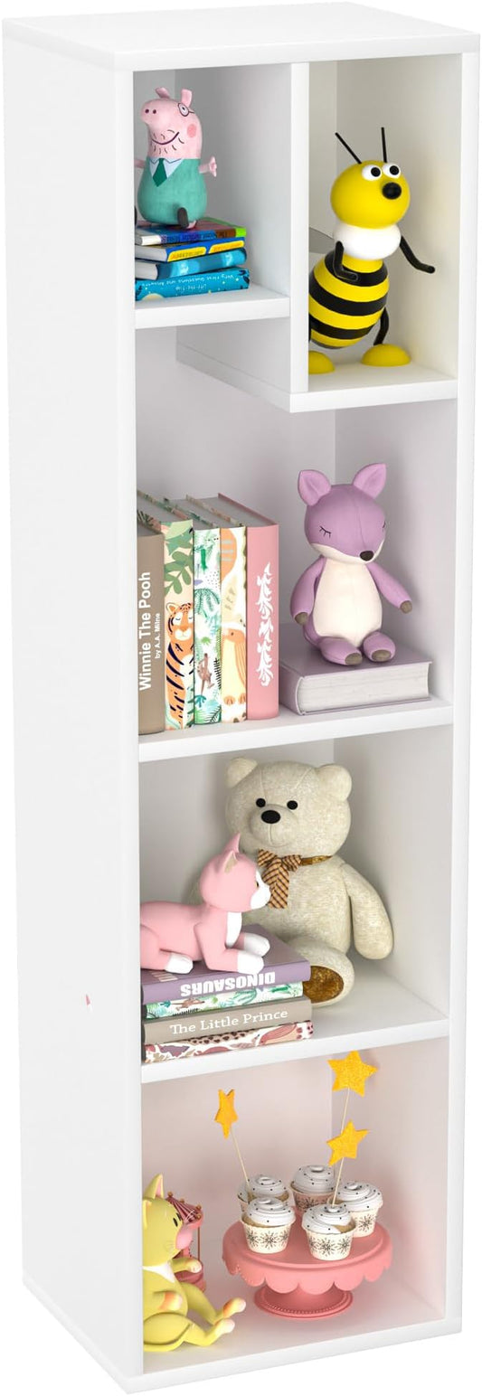 VECELO 4-Tier Bookcase, Modern Storage Cabinet with Height Difference Shelves for Standard Textbooks, 5 Cubes, Vertical or Horizontal, Easy Assembly, Pearl White