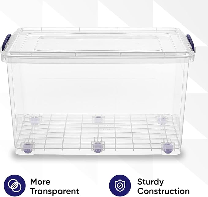 Superio 44 Qt Clear Plastic Storage Bin with Lid and Wheels, Non-Toxic, BPA Free, Odor Free, Organizer Storage Box, Stackable Plastic Tote for Home, Garage, Closet