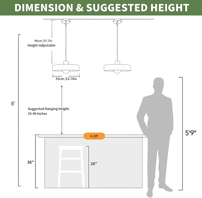 Pendant Lights Kitchen Island: Mid-Century Modern Hanging Light Fixture - Glass Pendant Lamp for Entryway Dining Room Over Table Bedside (Green, 35cm/13.78inch)