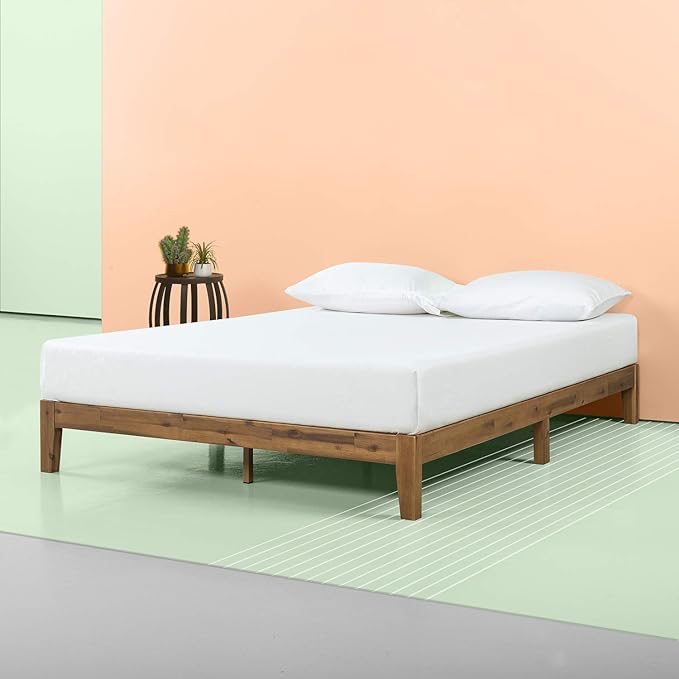 Zinus Lucinda Wood Platform Bed Frame, No Box Spring Needed, Solid Wood Foundation with Wood Slat Support, Easy Assembly, Queen
