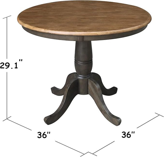 IC INTERNATIONAL CONCEPTS 30" Round Top Solid Wood Pedestal Table in Hickory/Washed Coal - Dining Height