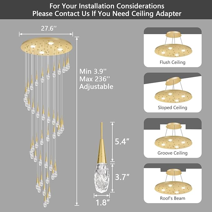46-Lights 19 Feet Large Modern Chandelier LED Light Fixtures High Ceiling Long Light Chandelier for Entrance Foyer Dimmable Lights with Remote Living Room Ceiling Pendant Lighting Shine Gold