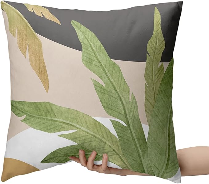 Summer Tropical Green Leaves Chair Cushion Covers Palm Tree Pillowcases Black and White Brown Throw Pillow Cover Home Decor for Living Room Couch Bed 22X22 of 2 Pack