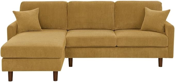 Eafurn L Shaped Modular Sectional Sofa with Left Chaise Lounge, 3 Seater Corner Sectional Couch Corduroy Upholstered Sofa Set w/Thickness Seat Cushions for Living Room Apartment | Wooden Frame, Removable Cushions, pocket spring, Easy Assembly