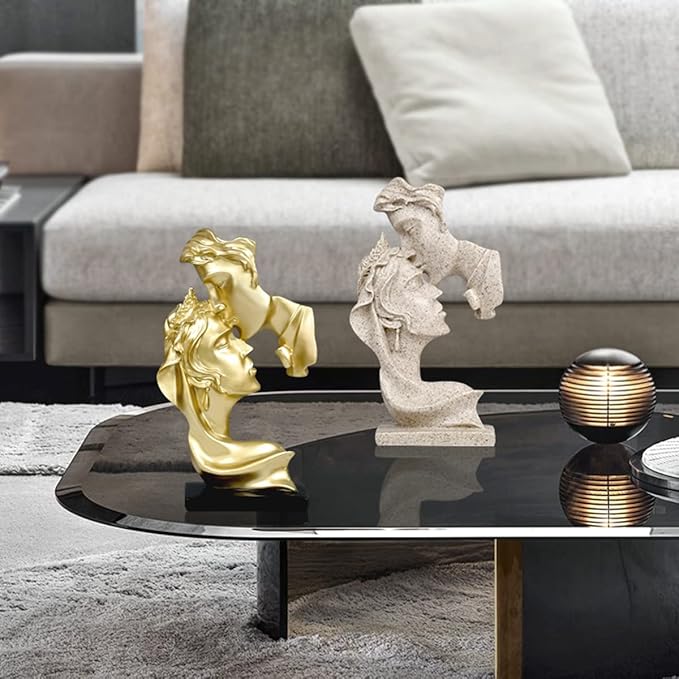Kiss Statues,Resin Statue Ornaments, Abstract Style Sculptures, Valentine's Day, Living Room Dining Desk Decorations,Bookshelf Decorative Objects,Modern Home Decor(Gold)