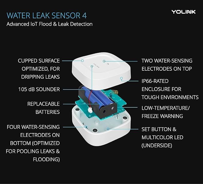 YoLink Smart Home Starter Kit: Hub & Water Leak Sensor 4 with 105dB Audio Alarm 3-Pack, SMS/Text, Email & Push Notifications, Freeze Warning, LoRa Up to 1/4 Mile Open-Air Range, w/Alexa, IFTTT