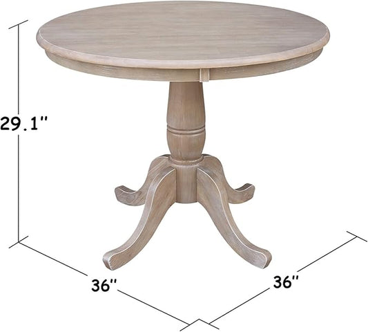 International Concepts 36" Round Top Pedestal Table-28.9" H, Washed Gray Taupe
