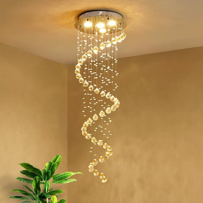 Saint Mossi 5-Lights Modern Raindrop Chandelier, Modern Crystal Height Light Fixture for Foyer, K9 Crystal Tall Chandeliers for Dining Room, Living Room, Chrome Finish Canopy