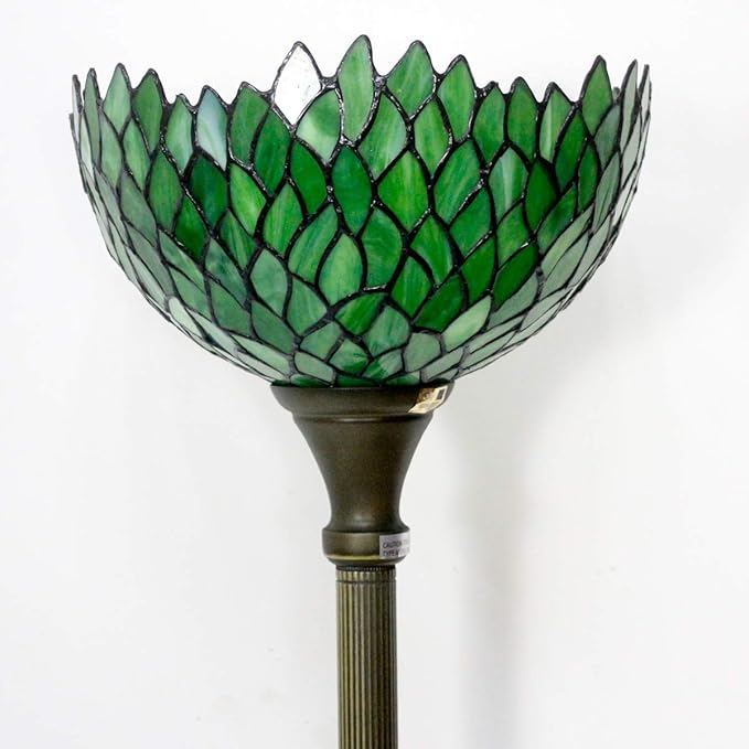 WERFACTORY Tiffany Floor Lamp Green Wisteria Stained Glass Light 12X12X71 Inches Pole Torchiere Standing Corner Torch Uplight Decor Bedroom Living Room Home Office S523 Series