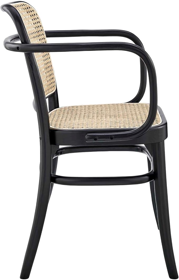 Modway Winona Elm Wood Cane Rattan Seat, Dining Chair - Set of 2, Black