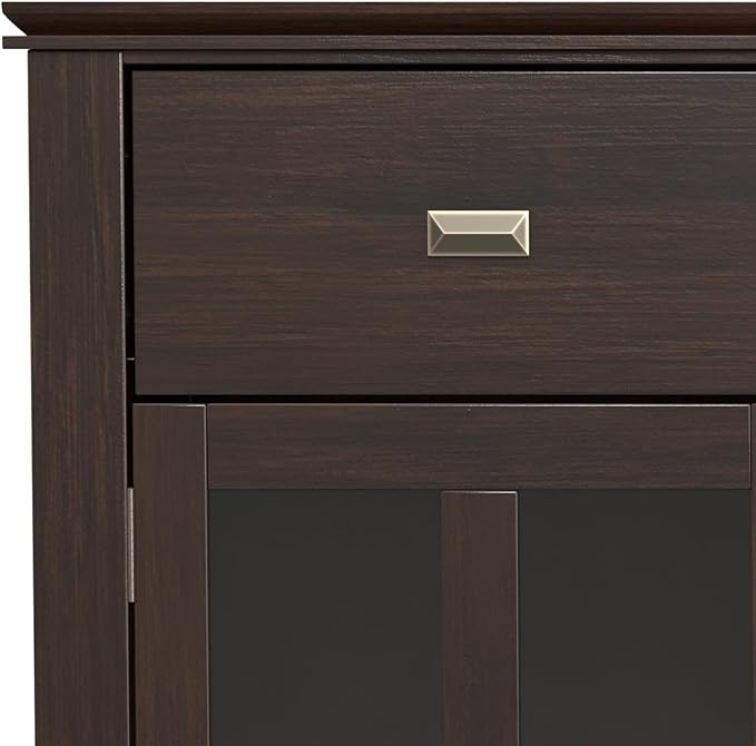 SIMPLIHOME Artisan Buffet - 54 inch Wide Solid Wood 3-Door Sideboard Buffet in Dark Chestnut Brown, Transitional Storage Cabinet for Dining Room or Kitchen with Adjustable Shelves and Bronze Hardware