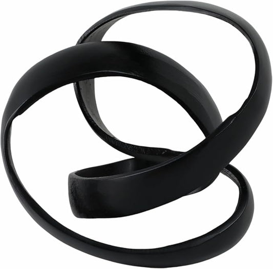 Metal Decorative Object – Minimalist Shelves & Coffee Table Decor – Aluminum Knot Sculpture Modern Home Decor for Office, Bedroom & Living Room – 8" x 7", Black