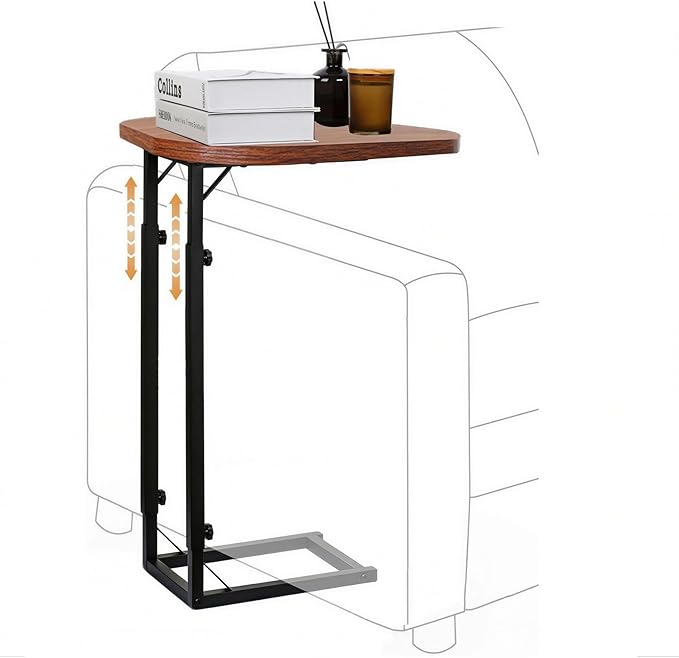 Premium Adjustable C-Shaped End Table for Couch, Mini Side Tables for Sofa, Small Coffee Table with Metal Frame, Beautiful and Practical Sidekick for Your Living Room, Bedroom, Bedside, Rustic Brown | Premium, Adjustable, for Couch, for Sofa, with Meta...