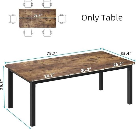 GarveeHome Industrial Dining Table for 6-8 People, 78.7" Long Kitchen Table with Sturdy Metal Frame & Seats 6 Rectangular Counter for Dinner, Kitchen (Only Table)