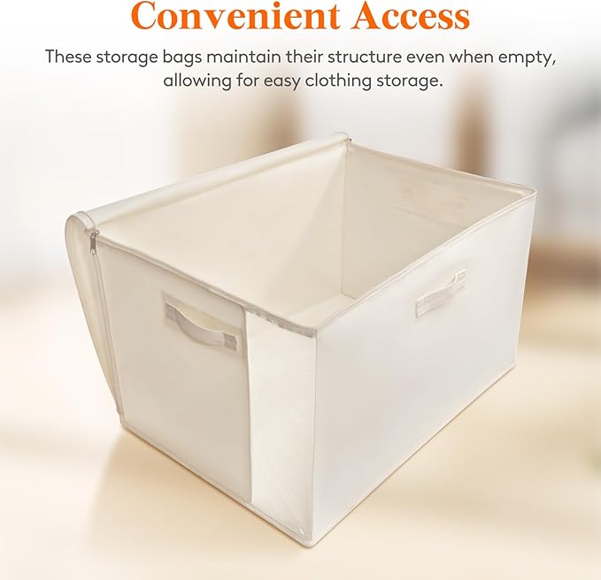 Lifewit Canvas Cotton Comforter Storage Bags with Zipper 4 Pack, 60L Breathable Foldable Clothing Containers, Linen Sweater Organizers Boxes for Clothes, Blankets, Pillows, Duvets, Bedding