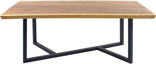 Deco 79 Wood Rectangle Dining Table with Black Metal Base, 79" x 40" x 30", Brown