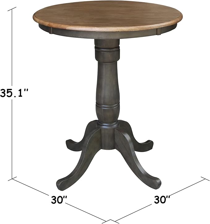 IC INTERNATIONAL CONCEPTS 30" Round Top Solid Wood Pedestal Table in Hickory/Washed Coal - Counter Height