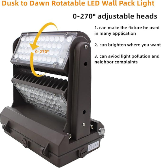Rotatable LED Wall Pack Light with Dusk to Dawn Photocell, 150W 21000LM 800-1000W HPS/HID Equiv., 5000K Daylight ETL Commercial Outdoor Security Lighting for Warehouse, Entrance, Parking, Garage