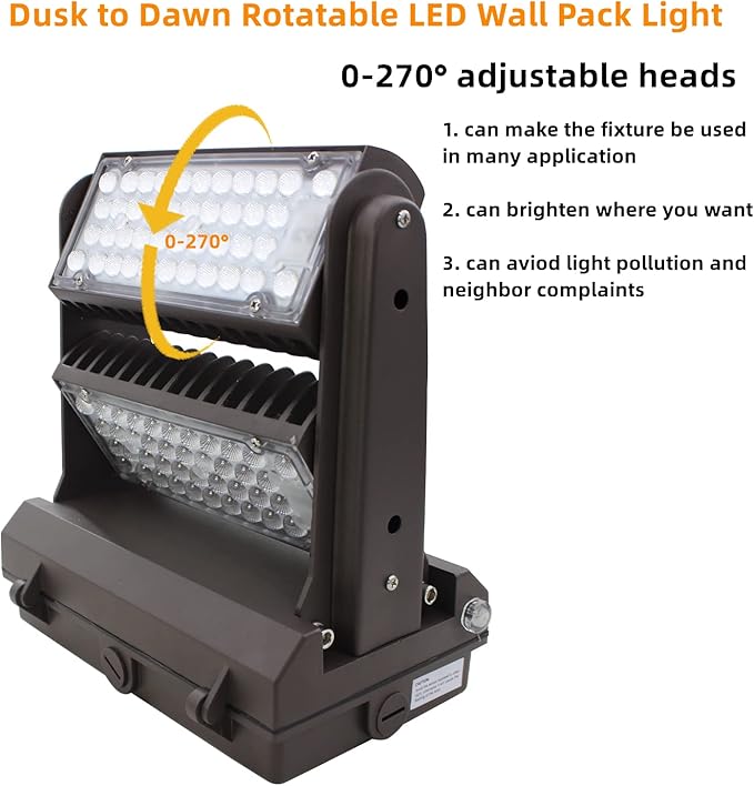 Rotatable LED Wall Pack Light with Dusk to Dawn Photocell, 100W 14000LM 600-800W HPS/HID Equiv., 5000K Daylight ETL Commercial Outdoor Security Lighting for Warehouse, Entrance, Parking, Garage