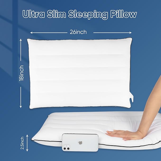 MINUPWELL Ultra Thin Pillows, Flat Pillows for Sleeping Thin with 7D 2.5 in Height Support, Slim Bed Pillows for Stomach Sleeper,Low Profile Pillow Standard Size - 18x26 in