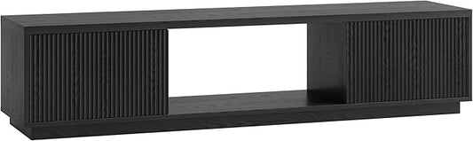 Henn&Hart Fluted TV Stand for TVs up to 78" with 2 Ribbed Side Storage Cabinets and Open Center Storage for Living Room, Family Room, or Office, Natural Black
