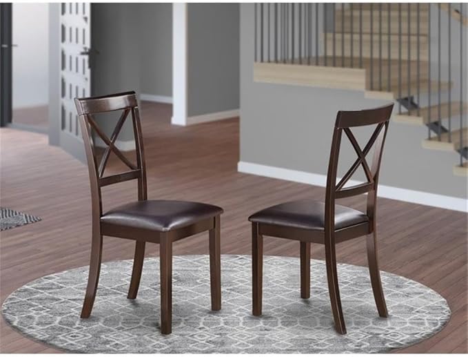 East West Furniture BOC-CAP-LC Boston Dining Chairs - Faux Leather Upholstered Solid Wood Chairs, Set of 2, Cappuccino