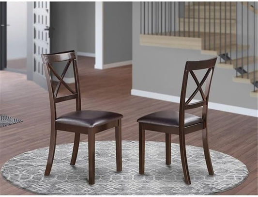 East West Furniture BOC-CAP-LC Boston Dining Chairs - Faux Leather Upholstered Solid Wood Chairs, Set of 2, Cappuccino