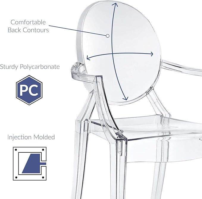 Modway Casper Modern Acrylic Stacking Two Dining Armchairs in Clear
