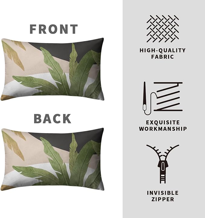 Spring Summer Green Tropical Lumbar Pillow Covers 12x20 Set of 2 Palm Leaf Throw Pillow Covers Brown and White Black Decorative Pillowcase Modern Home Decor for Bed Sofa