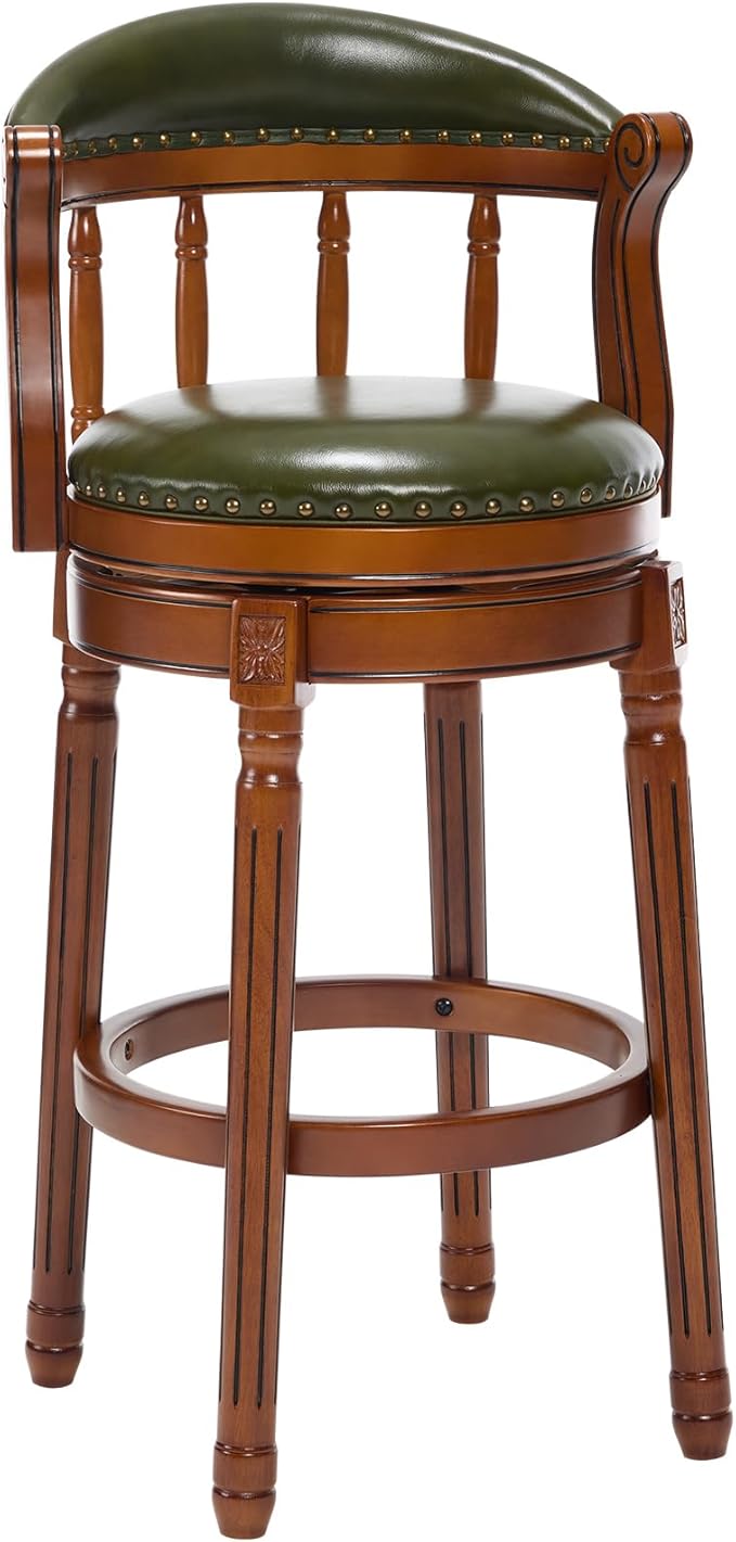 Cow top Leather Wooden Bar Stools, 29.5" Height Bar Chair with Back, 180 Degrees Swivel Bar Stools Chair for Home Kitchen Counter,Restaurant,1pc (Green-1pc, Bar Seat Height 29.5in)
