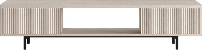 Henn&Hart Fluted TV Stand for TVs up to 78" with 2 Ribbed Side Storage Cabinets and Open Center Storage for Living Room, Family Room, or Office, Beech White