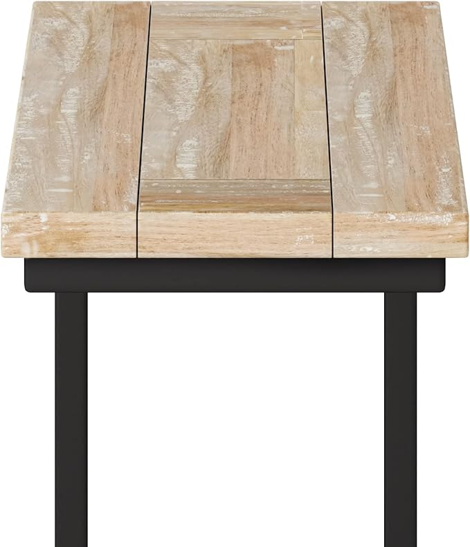 SIMPLIHOME Skyler C-Side Table - 18" Wide x 24" High Solid Mango Wood and Metal Slide-Under Table in Distressed White Wash, Industrial Accent Table for Living Room with Open Frame Design, Assembled