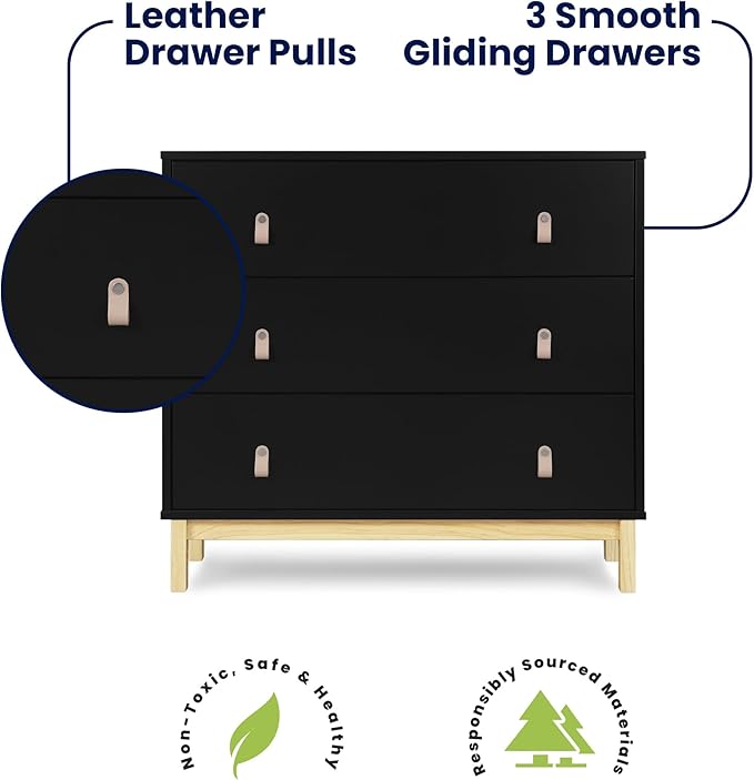 babyGap Legacy 3 Drawer Dresser with Leather Pulls and Interlocking Drawers by Delta Children, Ebony/Natural