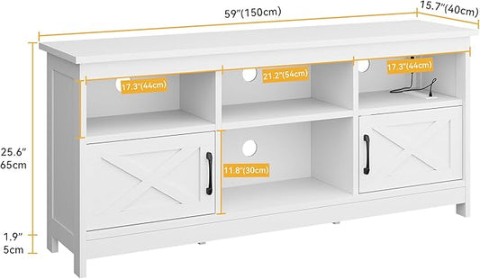 DWVO White TV Stand for 65 Inch TV, Entertainment Center, TV Cabinet with Power Outlet & LED Light Strip, Media Console Television Stands, Living Room Furniture 59 Inch