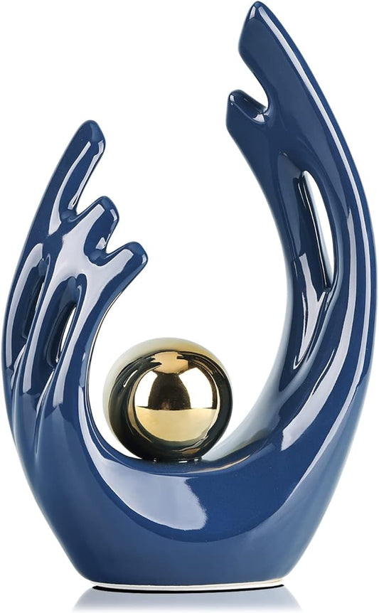 12" H Navy Blue Aesthetic Room Decor Accent, TV Stand Funky Table Centerpiece, Abstract Art Ceramic Statue and Sculpture, Blue Decor for Living Room, Bookshelf Decorative Objects, Shelf Decorative