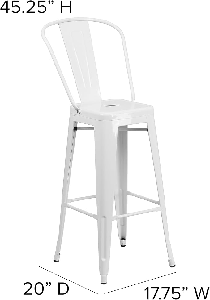 Flash Furniture Lily Commercial Grade 4 Pack 30" High White Metal Indoor-Outdoor Barstool with Removable Back