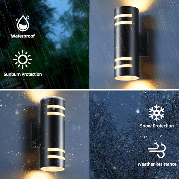 SHIMR Modern Outdoor Wall Lights Color Changing 2 Pack, RGBCW Smart Outdoor Lights Ambiance Sconce with Remote Control, Black Aluminum Exterior Lighting Fixtures Up and Down Lights [ETL Listed]