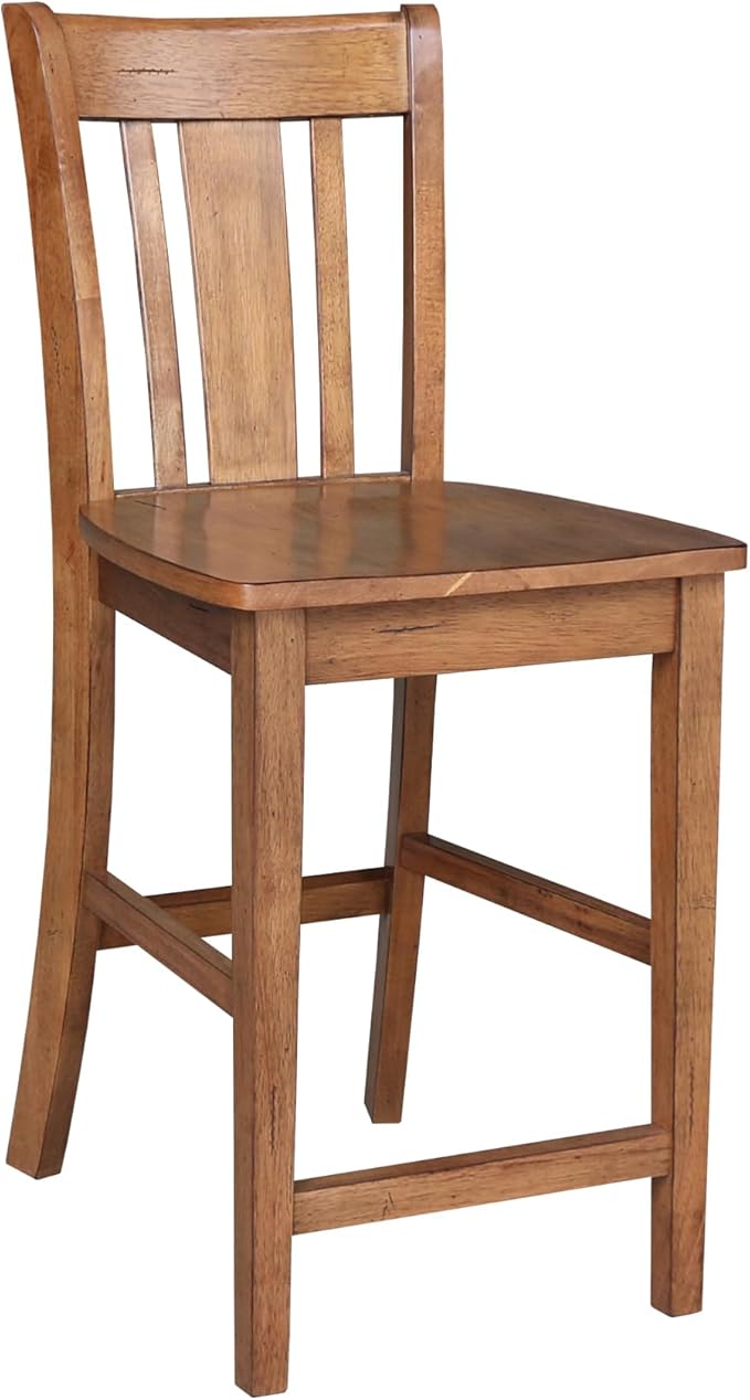 IC INTERNATIONAL CONCEPTS 30" Solid Wood Round Pedestal Table in Distressed Oak with 2 San Remo Stools