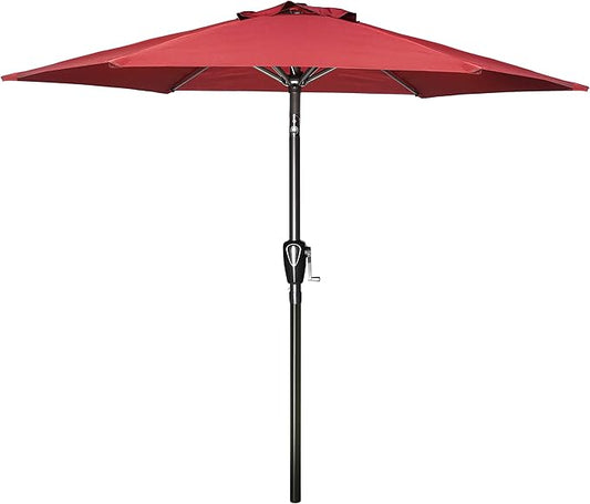 Simple Deluxe 7.5ft Patio Umbrella Outdoor Table Market Yard Umbrella with Push Button Tilt/Crank, 6 Sturdy Ribs for Garden, Deck, Backyard, Pool, Red