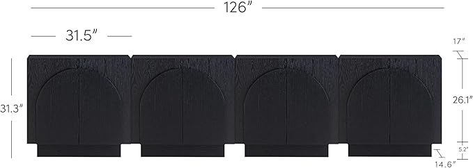 Nathan James Iris Mid-Century Modern Credenza, Black TV Stand, Living Room Wood Storage Cabinet with Arched Cabinet Doors, Black Credenza Cabinet for Kitchen or Living Room, Black Oak, Set of 4