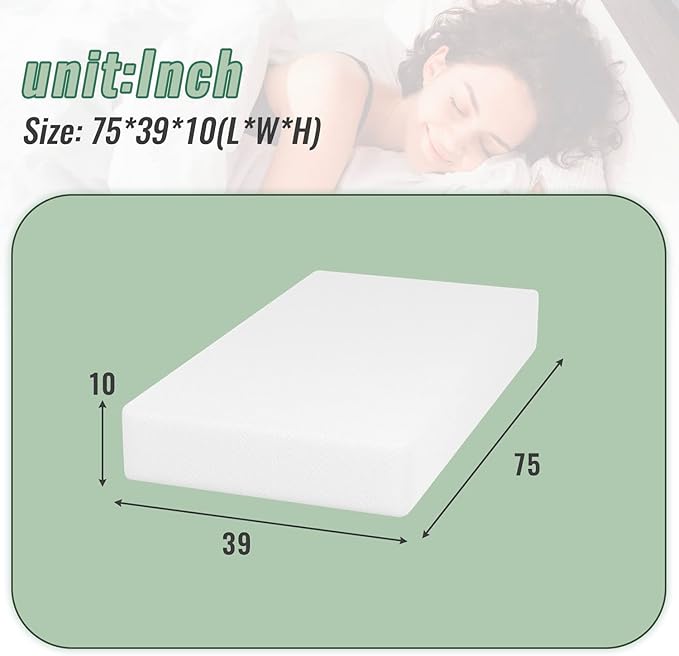 PayLessHere 10 Inch Memory Foam Mattress Twin Mattress Wave Comfort Foam Mattress CertiPUR-US Certified,Removable Soft Cover, mattresses for Bed Frame, Bunk Bed, Trundle, Daybed,Fiberglass Free,White