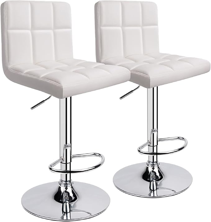 Leopard Bar Stools, Modern PU Leather Adjustable Swivel Bar Stool with Back, 1 Chair (White)